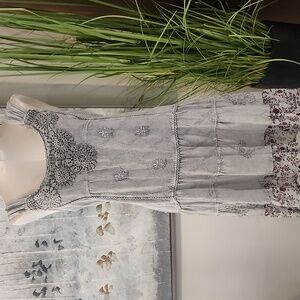 Rebellion Boho Tiered Embroidered Corset Tie Sleeveless Dress Size Large